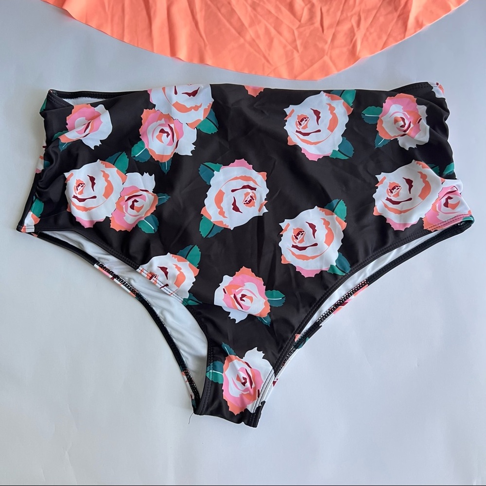 NWT!!! 2 Piece Floral and Neon Orange Tankini Bikini Set sz XXL/2XL - Picture 2 of 10
